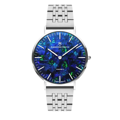 Classic Ridge Blue Swiss Opal Watch 40MM with Silver Jubilee Strap