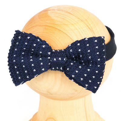 Kids Knit Bow Tie - Dark Blue/White Dot