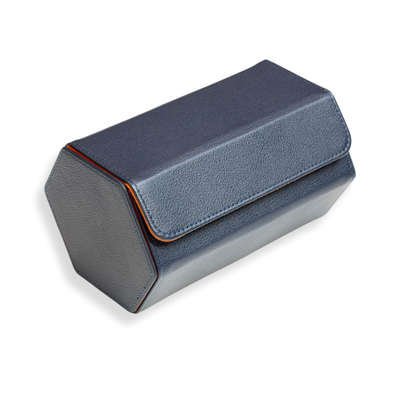 Hex Leather Watch Roll 2 Slots in Navy/Orange