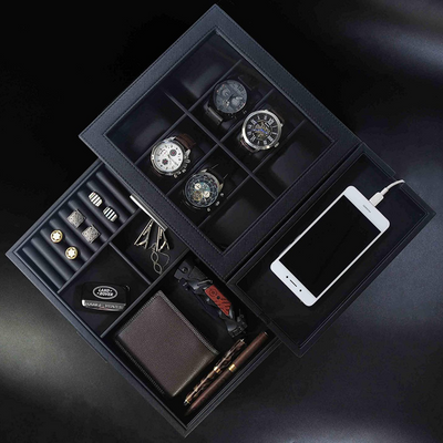 8 Slots Watch Box with Drawer in Black