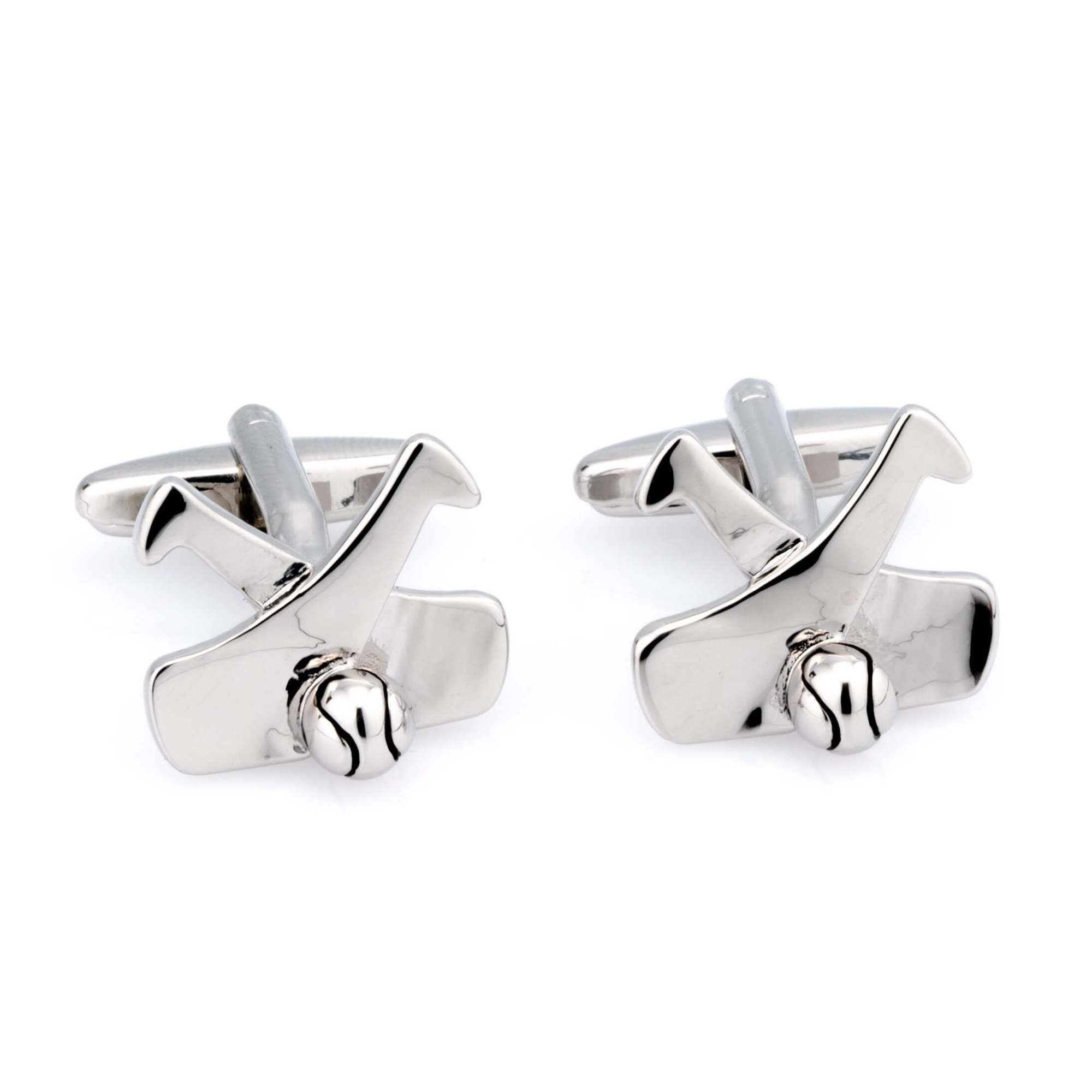 Hockey Sticks and Ball Silver Cufflinks