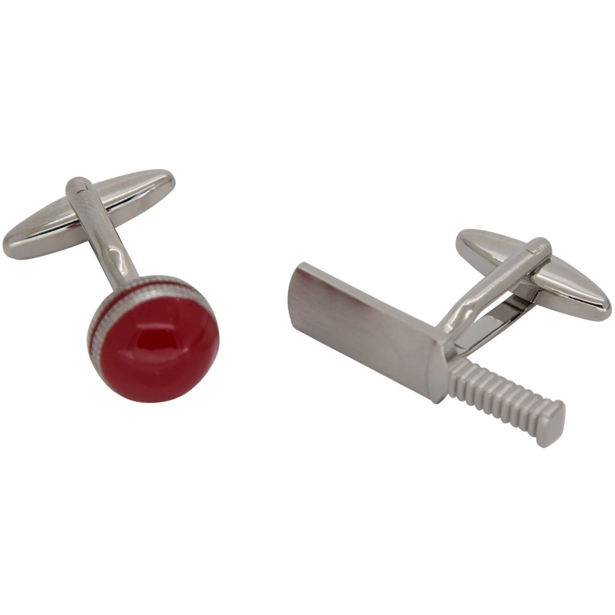 Cricket Red Ball and Silver Bat Cufflinks