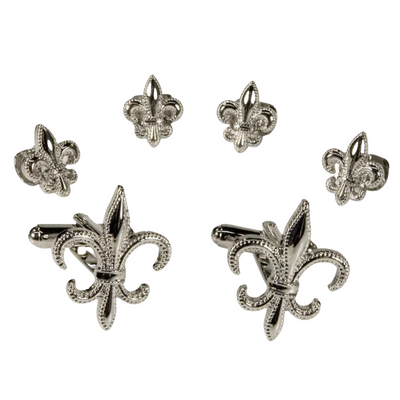 Fleur de Lis Silver Cufflinks and Stud Set