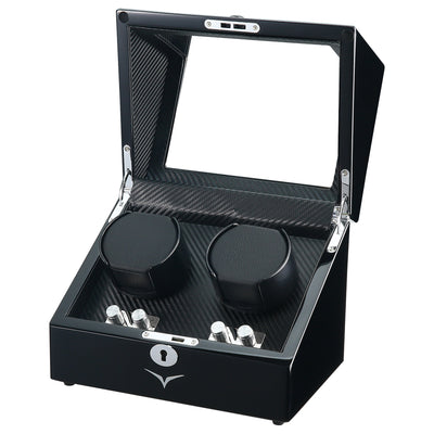 Waratah Black Carbon Fibre Watch Winder Box for 2 Watches