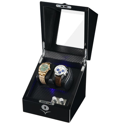 Lindeman Black Watch Winder Box for 2 Watches (Single Rotor)