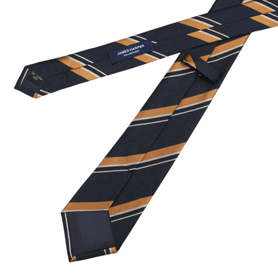 Navy Gold Silk Stripe Tie