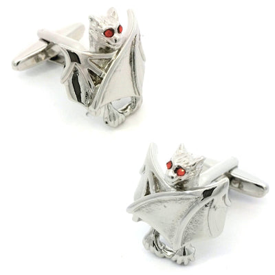 Folded Wing Bat Cufflinks with Red Crystal Eyes