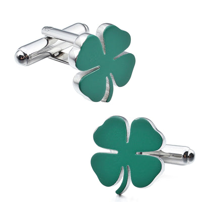 Green Lucky Four Leaf Clover Cufflinks