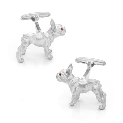 Silver Bulldog Cufflinks with Brown Crystal Eyes