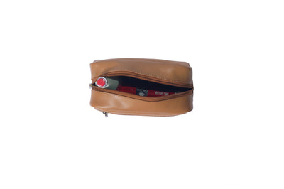 Small Leather Toiletry Bag in Tan