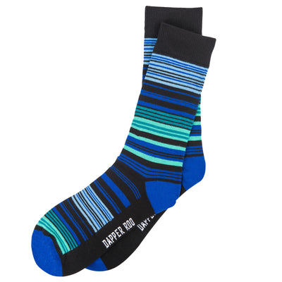 Variegated Ocean Stripe Bamboo Socks by Dapper Roo, Variegated Ocean Stripe Socks, Dapper Roo, Socks, Black, Blue, Green, Teal, Bamboo, Elastane, Nylon, Elastic, SK2046, Men's Socks, Socks for Men, Clinks.com